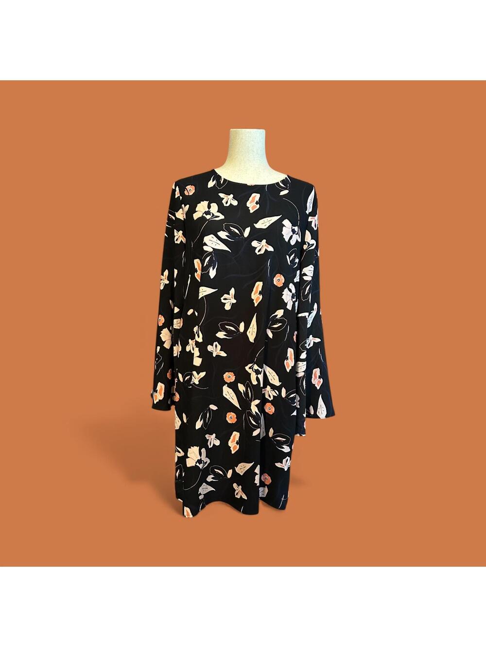 Halogen Black Floral Long Sleeve Dress with Back Tie Detail